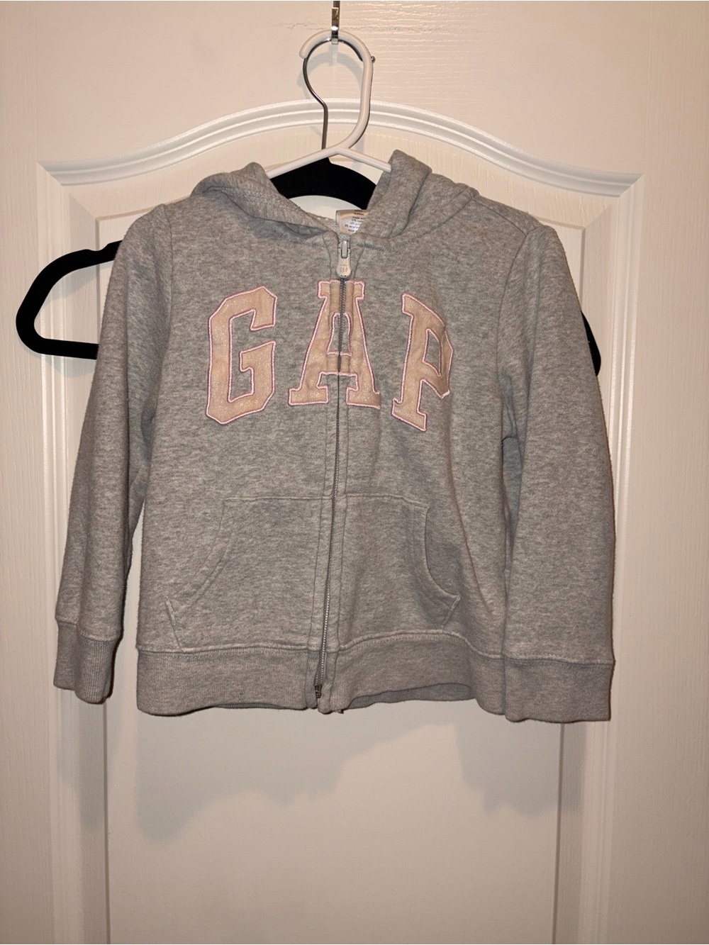 GAP Light Gray Zip-Up Hoodie with Pink Logo